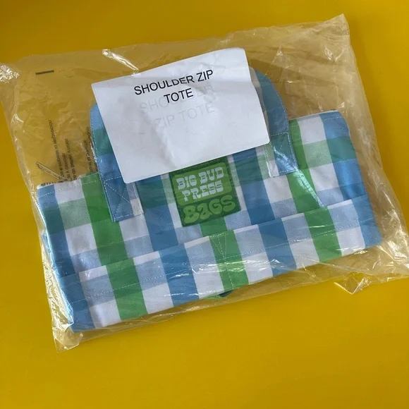 Big Bud Press Green and Blue Checkered Mini Zip Tote Bag NEW! - Picture 10 of 11